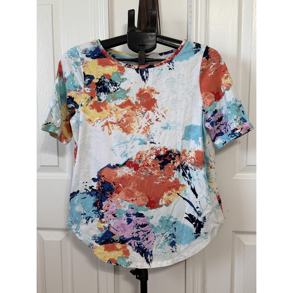 Chico's Womens M‎ Multicolor Abstract Short Sleeve Scoop Neck Jersey T Shirt